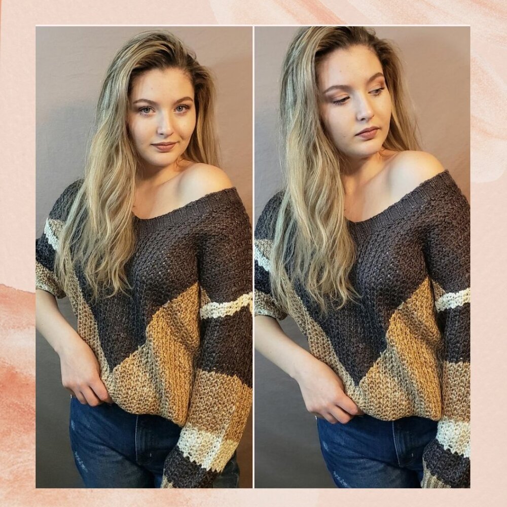 Brown Tan Chunky Knit Wide V-Neck Sweater